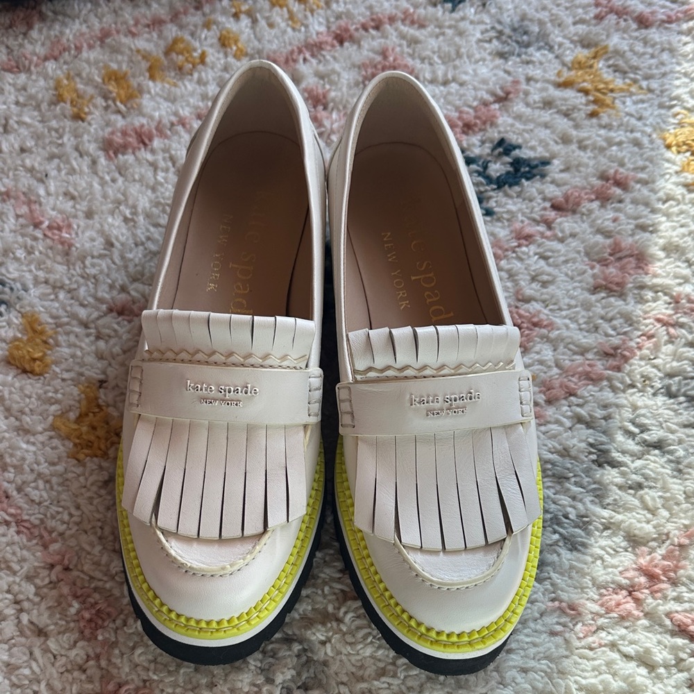 Kate Spade Cream and Neon Yellow Loafers